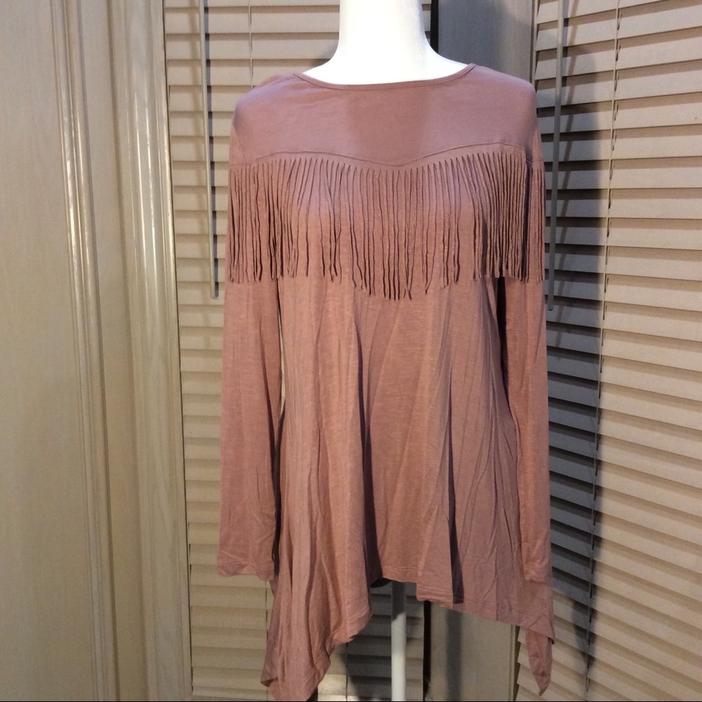Coral Boutique Hi Lo Fringe Tunic Blouse
